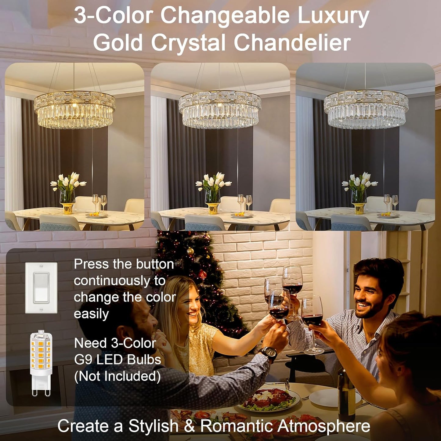 Crystal Chandeliers, 23" 8-Light Round Chandelier for Living Room, Modern Chandelier for Bedroom, Foyer Chandeliers for Entryway, Dining Room Lighting Fixture Hanging Lights