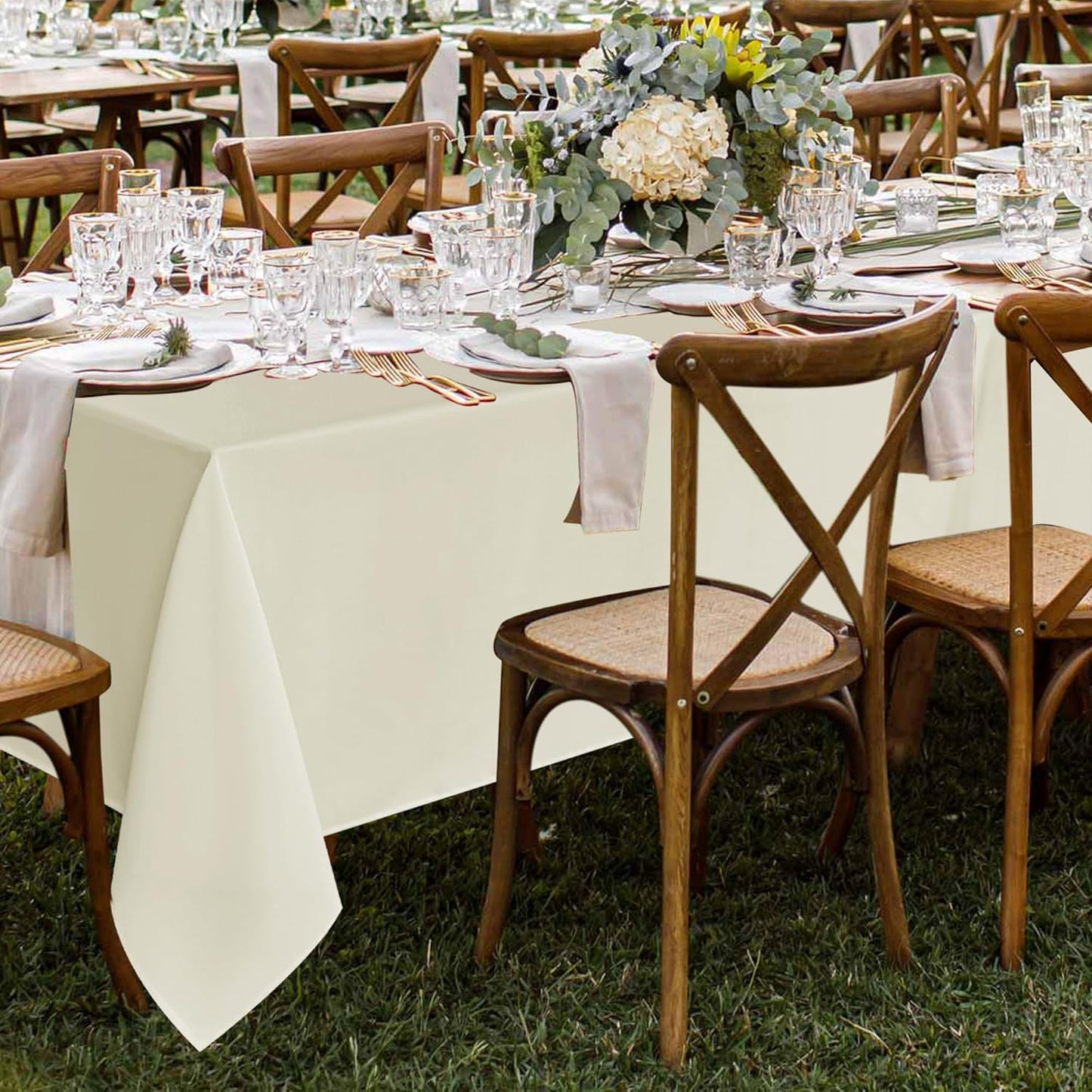 Fitable 8 Pack Rectangle Tablecloths: Stain Resistant Wrinkle Free Fabric Table Clothes, Washable Reusable Polyester Table Covers for Wedding Party Birthday Banquet Reception(Ivory, 90x132 Inch)