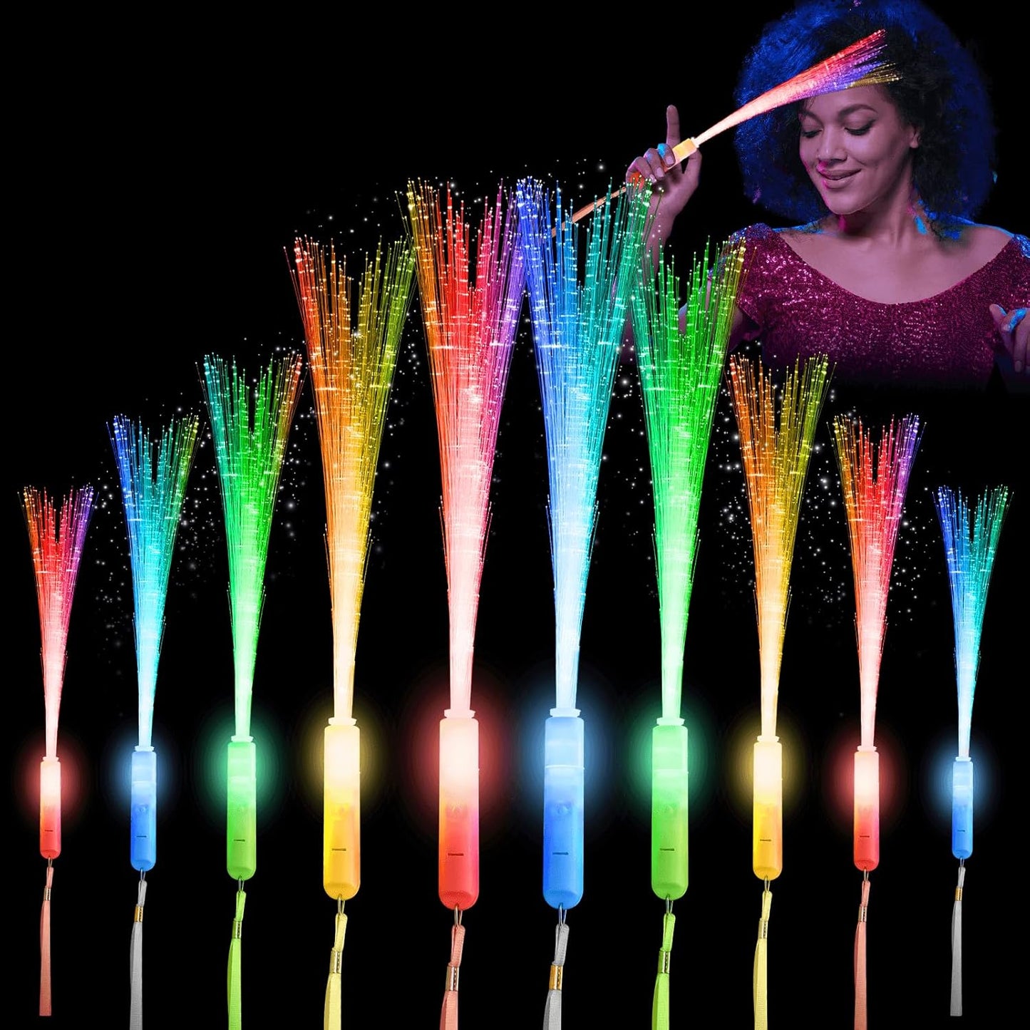 28 Pcs Sparkler Firework Sticks Glow Fiber Optic Wands, LED Flashing Sticks Light Up Toy for Kids Adults, Glow in The Dark Party Favor Supplies Bulk Rave Magic Decoration for Wedding Halloween Easter