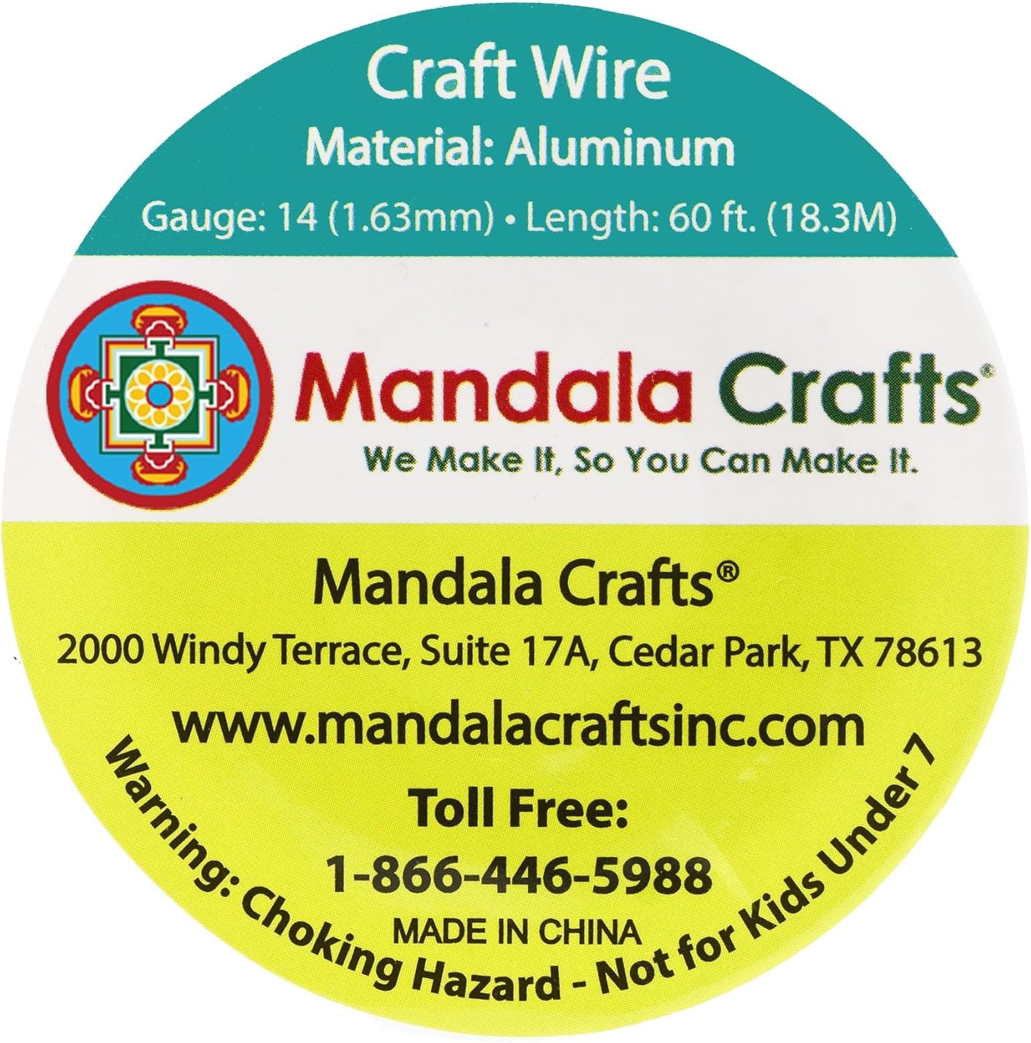 Mandala Crafts 14 Gauge Anodized Aluminum Craft Wire for Jewelry Making - 60 FT Colored Flexible Copper Tone Wire - Bendable for Bonsai Armature Crafting Sculpting