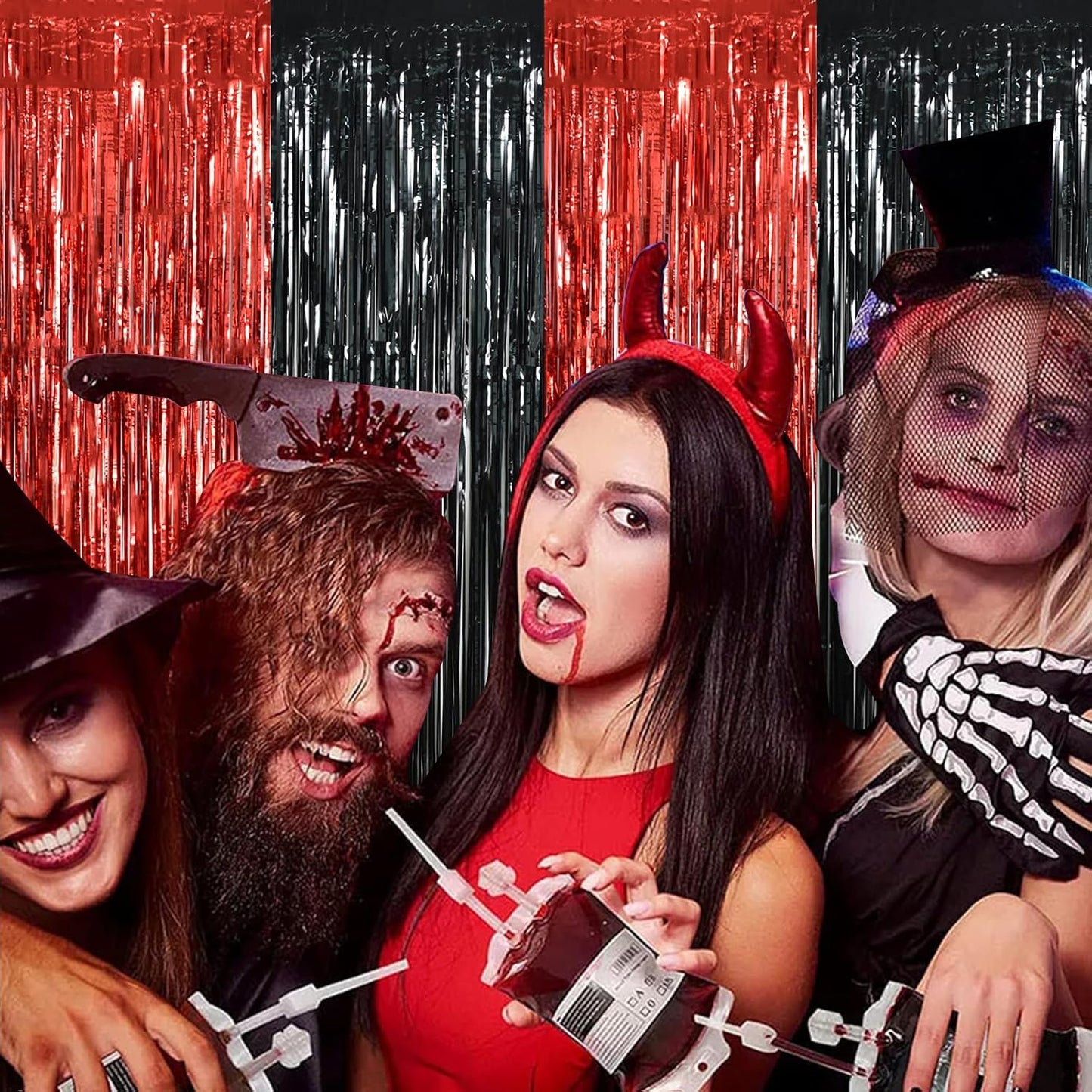 BEISHIDA 4 Pcs Red and Black Door Streamers Foil Curtain Red and Black Party Decoration Backdrop for Casino Theme Scream Halloween Supplies Graduation Birthday Party Decorations (3.28 ft x 6.56 ft)