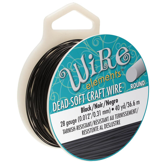 The Beadsmith Wire Elements Craft Wire – Tarnish Resistant, Soft Temper, Round, Black Color – 0.32mm, 28 Gauge, 40 Yard Spool – Jewelry Making, Wire Wrapping, Floral, & Other DIY Crafts