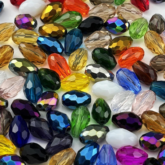100pcs 8x12mm Teardrop Crystal Glass Beads for Jewelry Making, Faceted Vertical Hole Teardrop Glass Spacer Beads for Wind Chimes Bracelet Earring Necklace DIY Craft(Mix Colors)