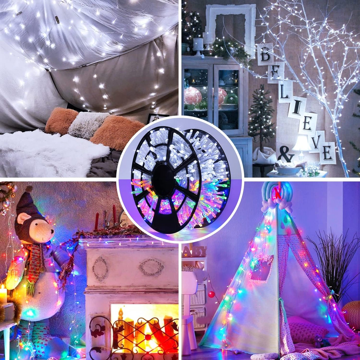 JMEXSUSS 500 LED Color Changing String Lights, 163FT White & Multicolor Christmas String Lights with Remote, Outdoor Christmas Lights Plug in for Tree House Indoor Outdoor Xmas Decor