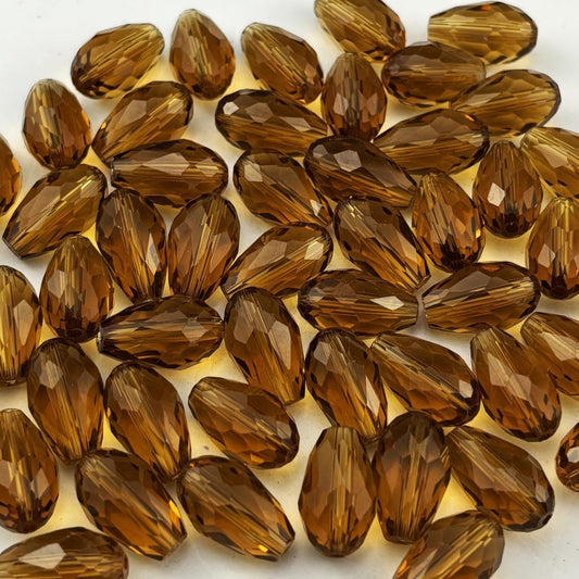 130pcs 6x8mm Teardrop Crystal Glass Beads for Jewelry Making, Faceted Vertical Hole Teardrop Glass Spacer Beads for Wind Chimes Bracelet Earring Necklace DIY Craft(Amber)