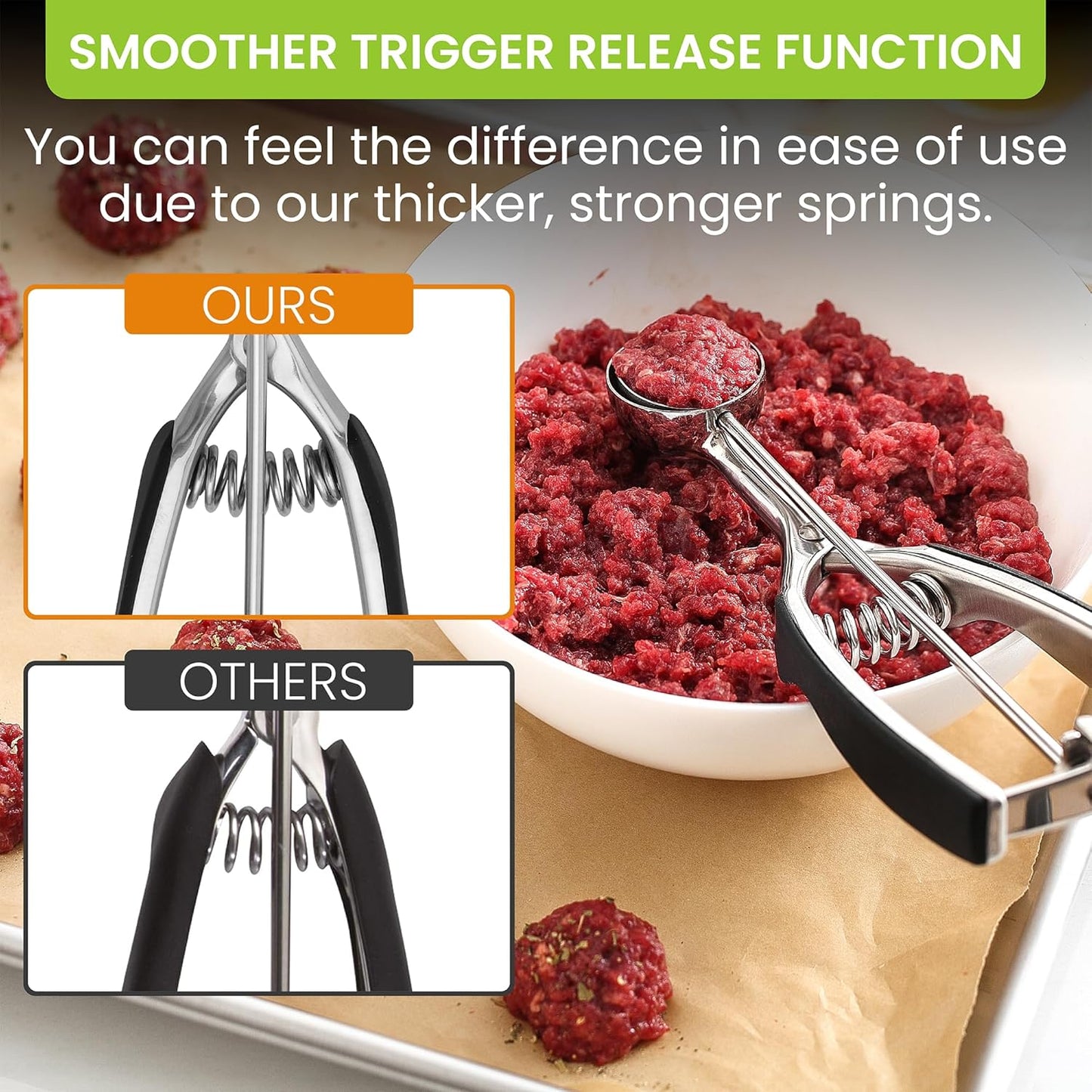Spring Chef Small 1 Tablespoon Stainless Steel Cookie Scoop for Baking - Multifunctional #60 Cookie Dough Scoop with Trigger Release - Kitchen Scooper for Food - Dishwasher Safe Melon Baller - Black