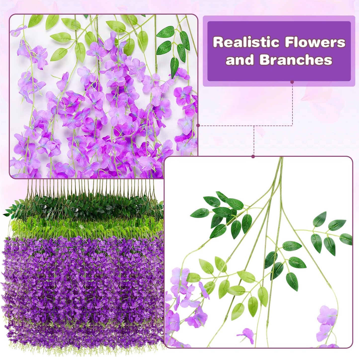 Wisteria Hanging Flowers,Fake Hanging Flowers,Wisteria artificiales Garland for Home Wedding Arch Floral Party Garden Ceremony Outdoor Decor,3.6 feet Long(12,Purple)