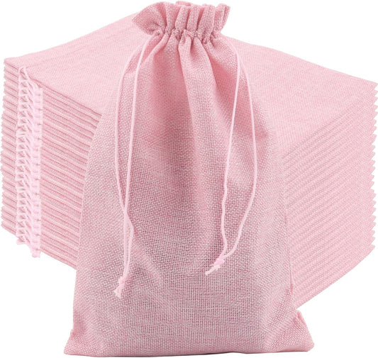 ZOENHOU 30 Packs 8 x 12 Inch Large Burlap Bags with Drawstring, Pink Durable Jute Drawstring Bags, Dustproof Burlap Sacks for Favors Party DIY Craft