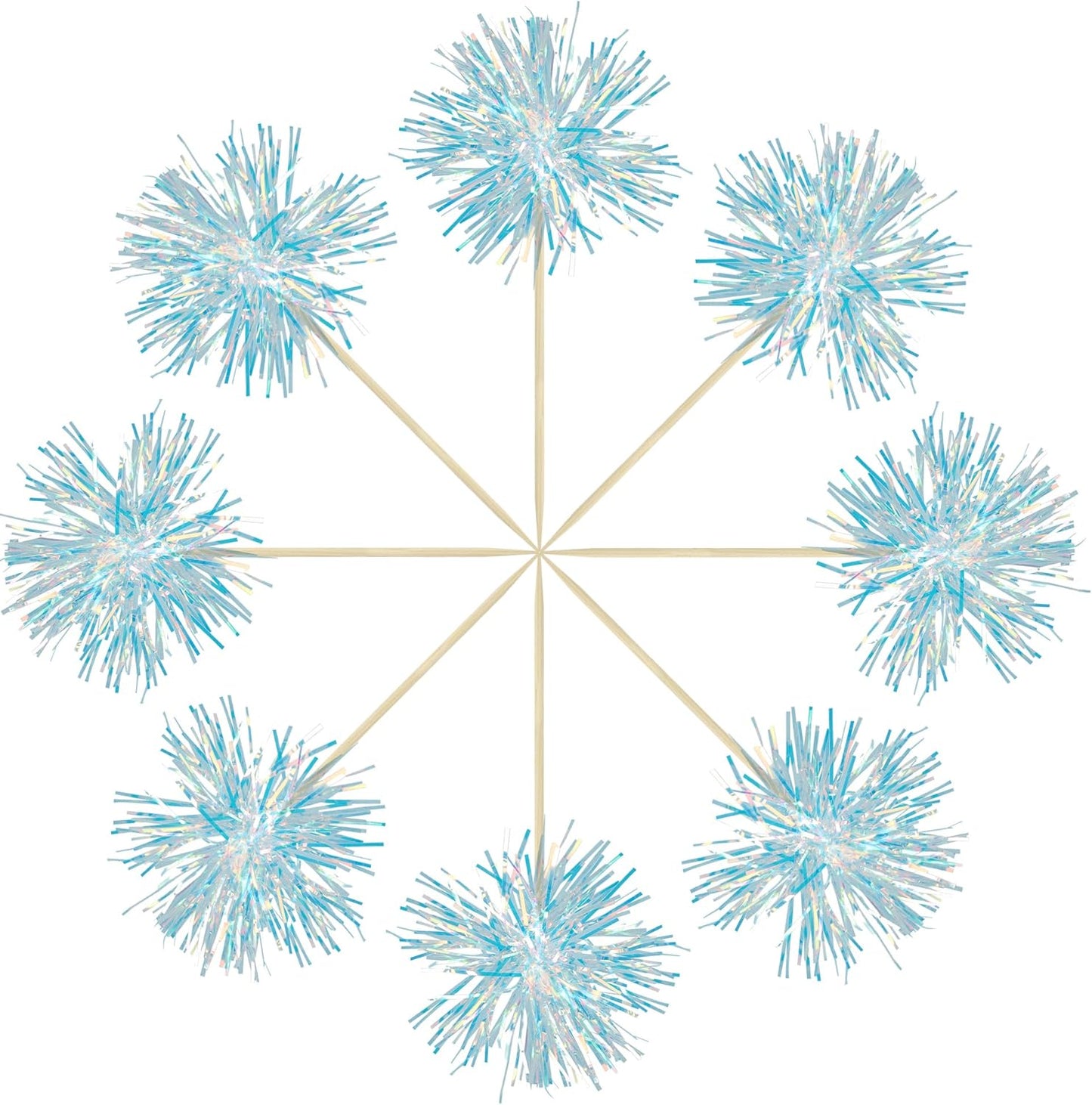 Gyufise 30Pcs Foil Firework Cupcake Toppers Sparkle Tinsel Cake Toppers Tinsel Drink Cake Decoration Cocktail Picks for Birthday Wedding Graduation Party Supplies Laser Blue