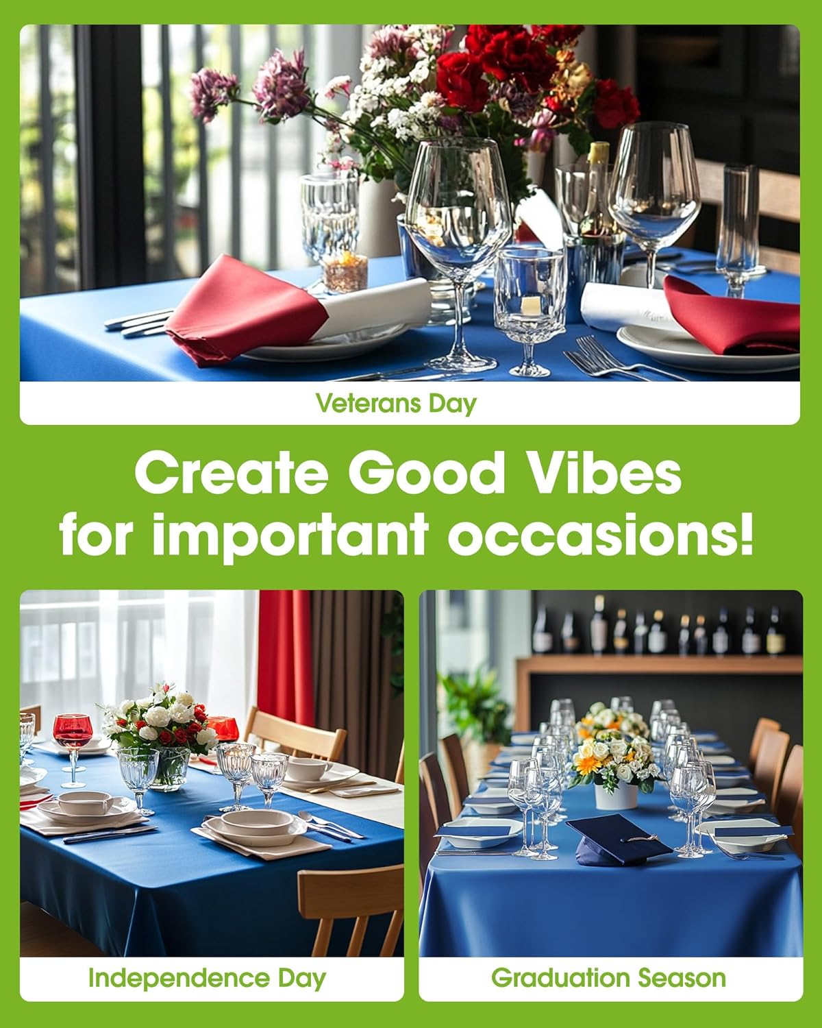 Pureegg Plastic Table Cloth Disposable 10 Pack, 54 x 108 Inch Table Cloths, Patriotic Decorations, Thanksgiving, Veterans Day Tablecloths, Rectangle, Plastic Cover, Leakproof & Sturdy, Blue