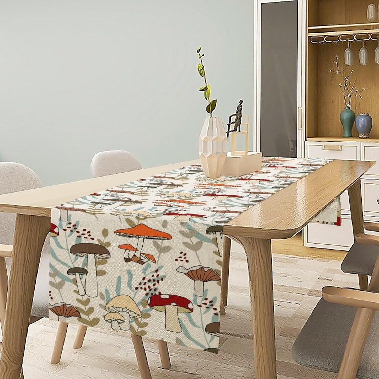 Mushroom Table Runner, Vintage Nature Plant Table Runner for Farmhouse Kitchen Dining Table Decoration for Home Party Decor 13x36 Inch