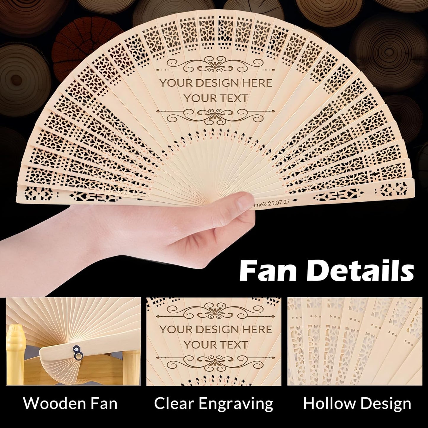 20 PCS Custom Fans Personalized Folding Fans for Line Dancing Wooden Hand Fan Wedding Favors Gift for Guests Personalized Fans for Events