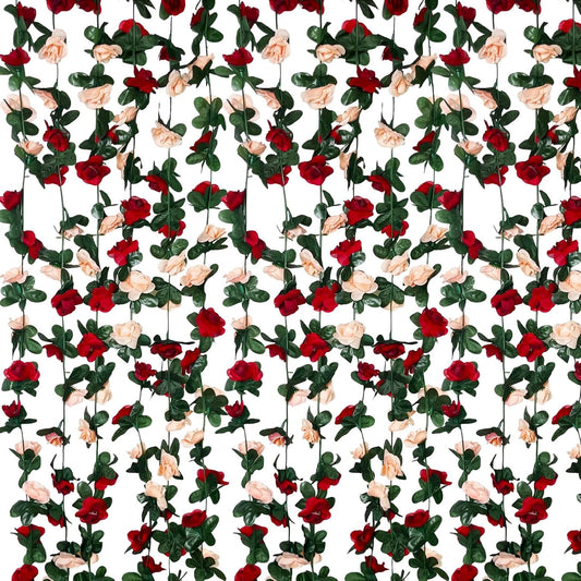 8Pcs 63Ft Burgundy&Champagne Fake Rose Hanging Flowers, Artificial Flower Vine, Hanging Floral Vine Garland for Wedding, Wall Arch, Halloween, Christmas Garden Backdrop Decor
