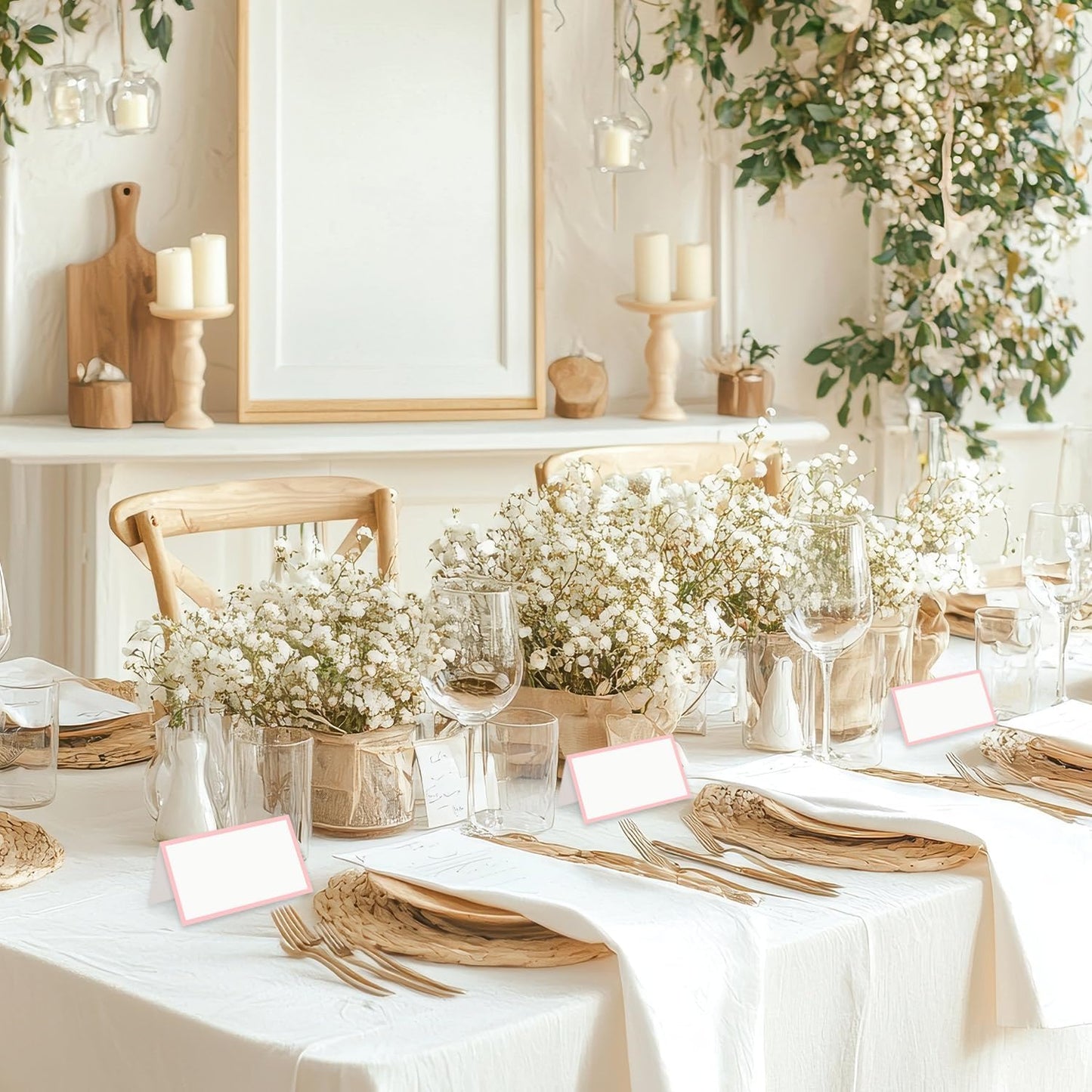 25 Pcs Blush Pink Place Cards, Blank Tent Name Cards for Food Buffet, Dinner Party, Wedding Reception, Bridal Shower Table Setting -02