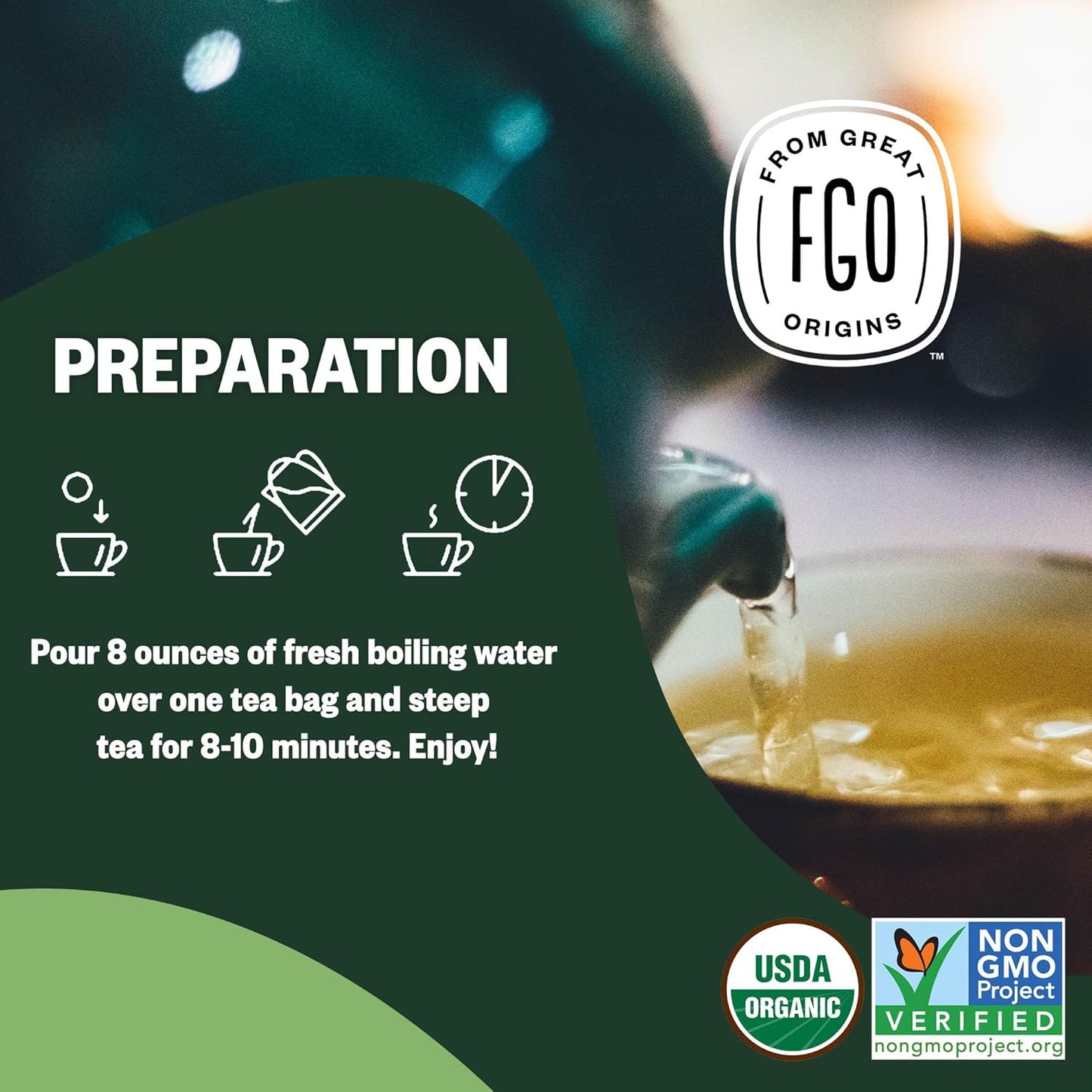 FGO Organic Nettle Leaf Tea, 100 Count, Eco-Conscious Tea Bags, Caffeine Free, Resealable Bag, Packaging May Vary (Pack of 1)