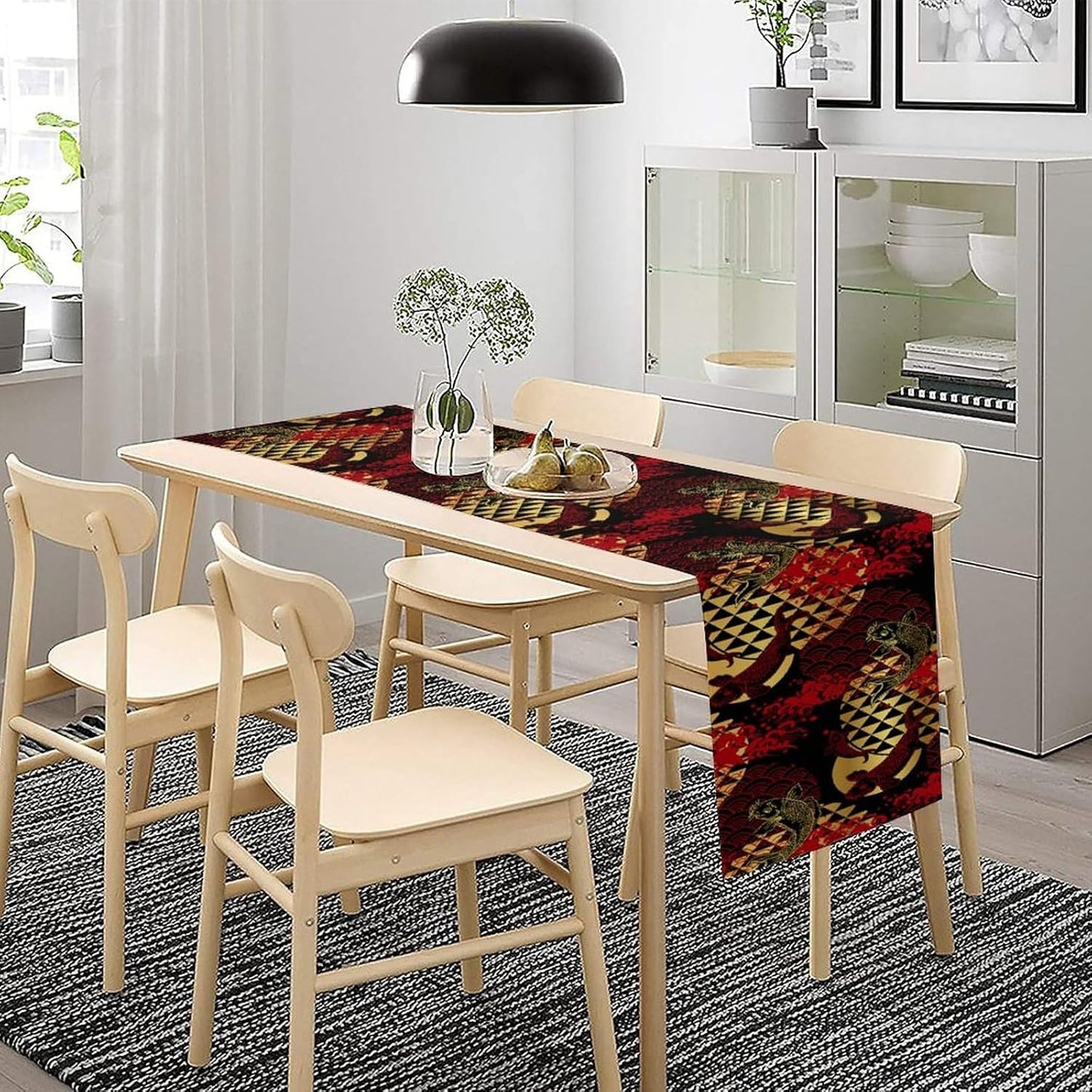 Japanese Table Runner Oriental Tradition Kio Fish Red Art Printed Burlap Runner Home Kitchen Dining Table Living Room Decor Fabric 1 Panel W13xL108in