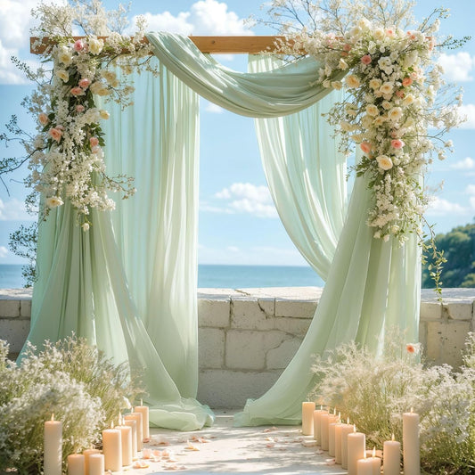 Wedding Arch Draping Fabric 2 Panels 19FT Sage Green Arch Drapes Sheer Backdrop Curtain for Wedding Ceremony Party Ceiling Decorations