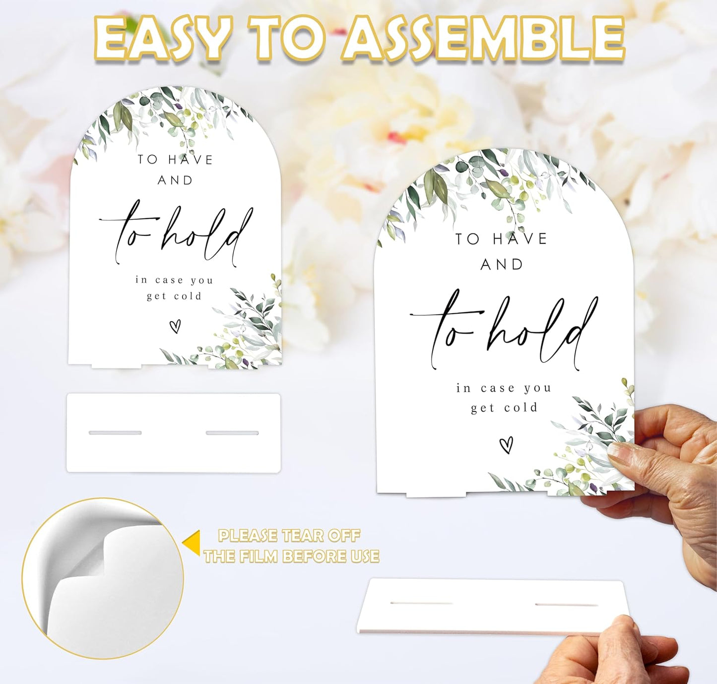 Greenery Wedding Blanket Sign, 6 x 8 Inch White Arch Acrylic Wedding Sign with Holder, Wedding Sign for Ceremony and Reception, Wedding Decoration, Wedding Supplies - LY30