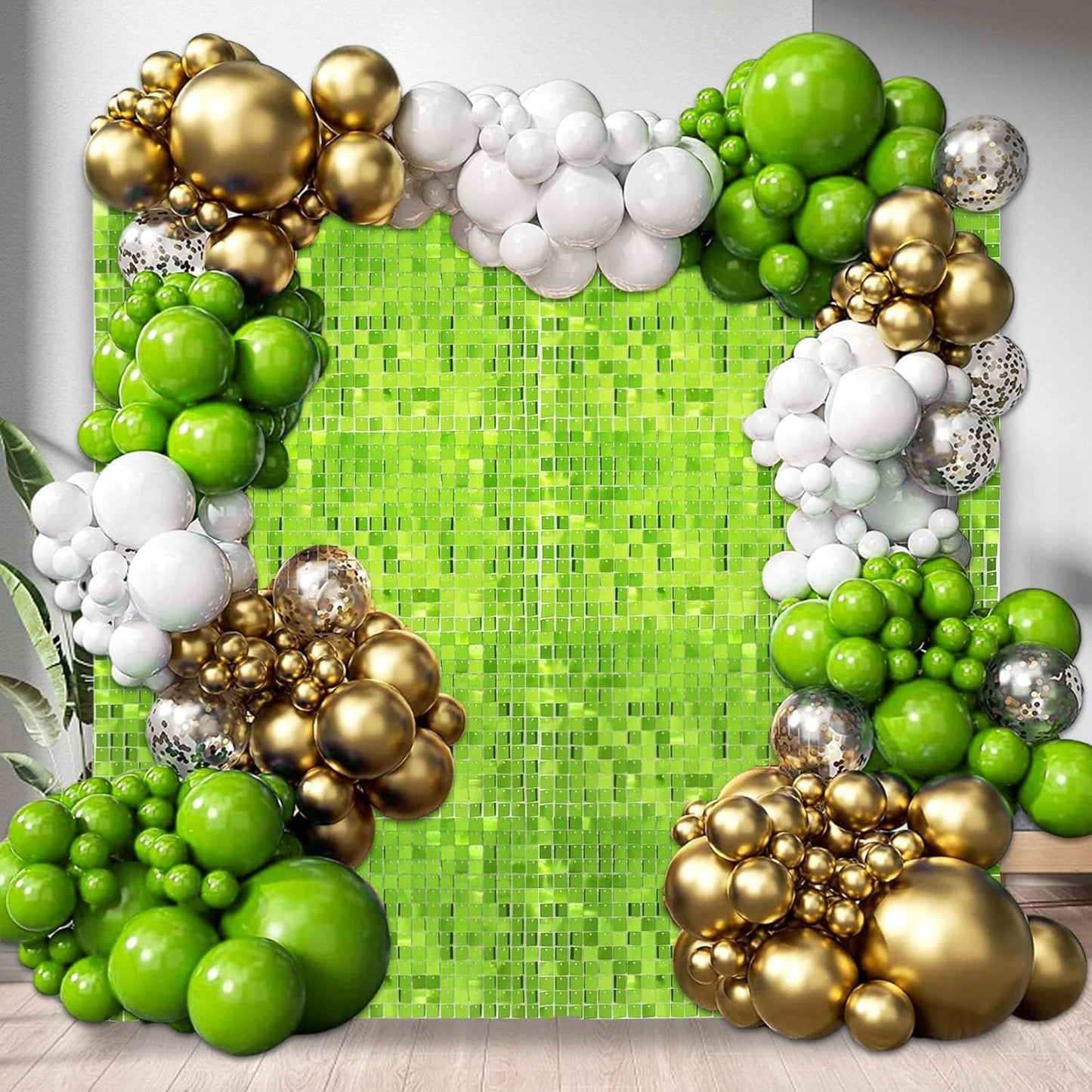 12PCS Green Shimmer Wall Backdrop, Square Sequin Photo Backdrops Panel, Glitter Wall Background for Birthdays, Weddings, Christmas, Engagements, Disco Bachelorette Party Decoration (3FTx4FT)