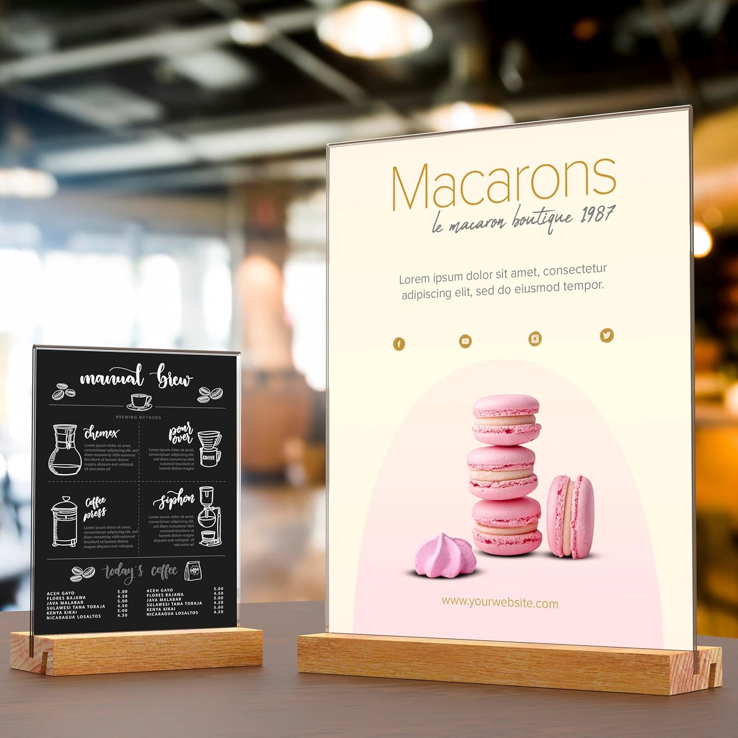 5x7 Inch Acrylic Sign Holder with Wood Base Vertical and Slant Displays(6 Pack 5*7")