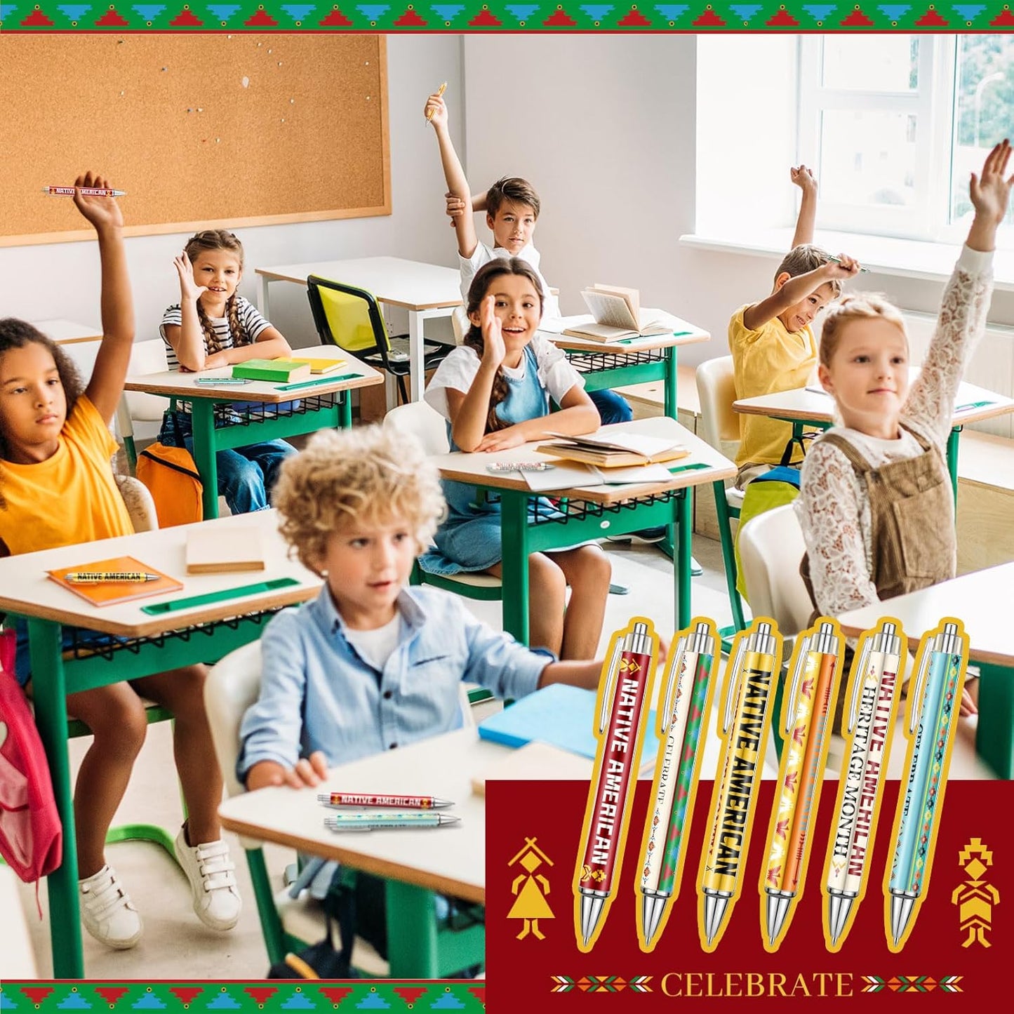 24 Pcs Native American Heritage Month Appreciation Gifts Pens Native American Ballpoint Pen Thank You Work Pen Birthday Gifts for Native American Men Women Retired, 6 Styles