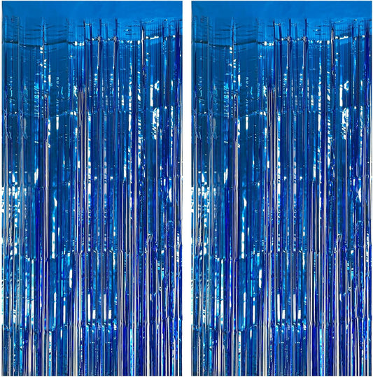 2 Pack Blue Party Decorations Ocean Party Decor Supplies Blue Party Streamers Birthday Decorations Tinsel Foil Fringe Curtains Photo Booth Props Celebration Decorations