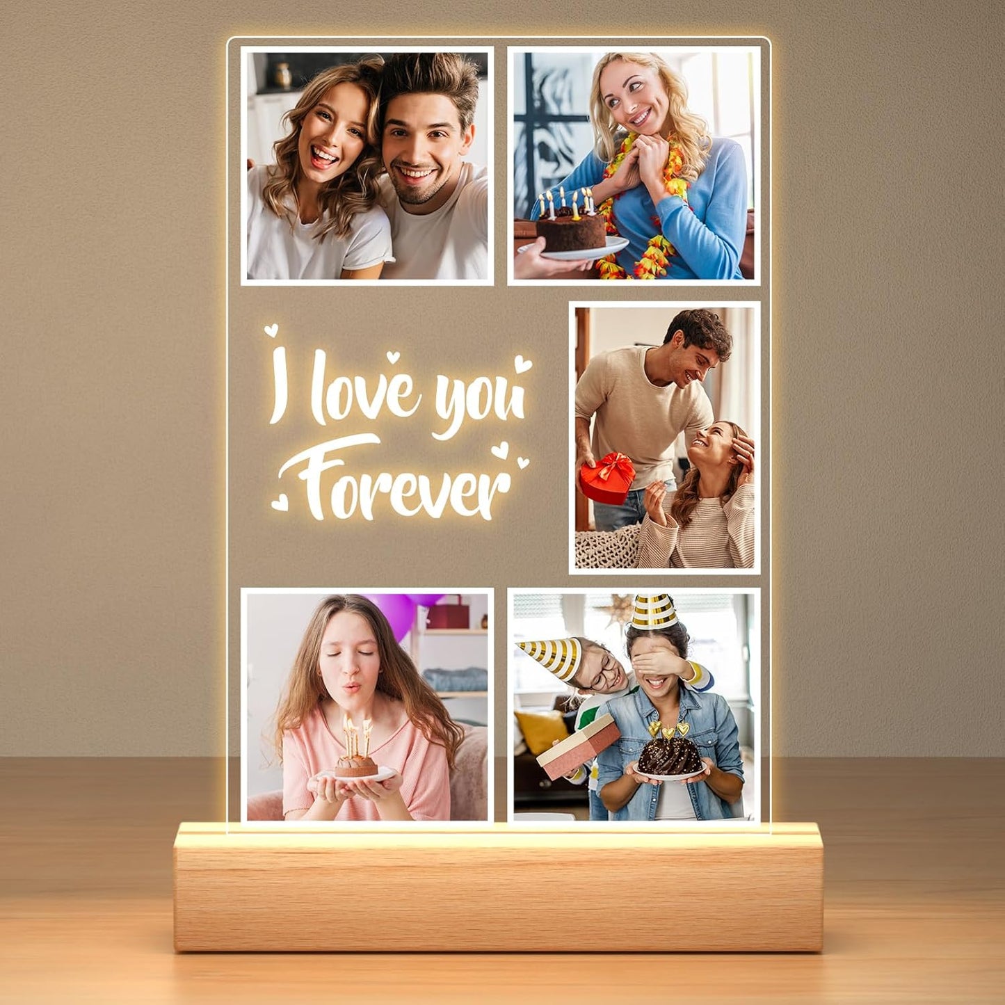 Custom Picture Frames with Photos, Customized Photo Frame with Night Light, Personalized Picture Frame, Personalized Anniversary Birthday Gifts for Women Men Him Her Girlfriend Boyfriend Couples