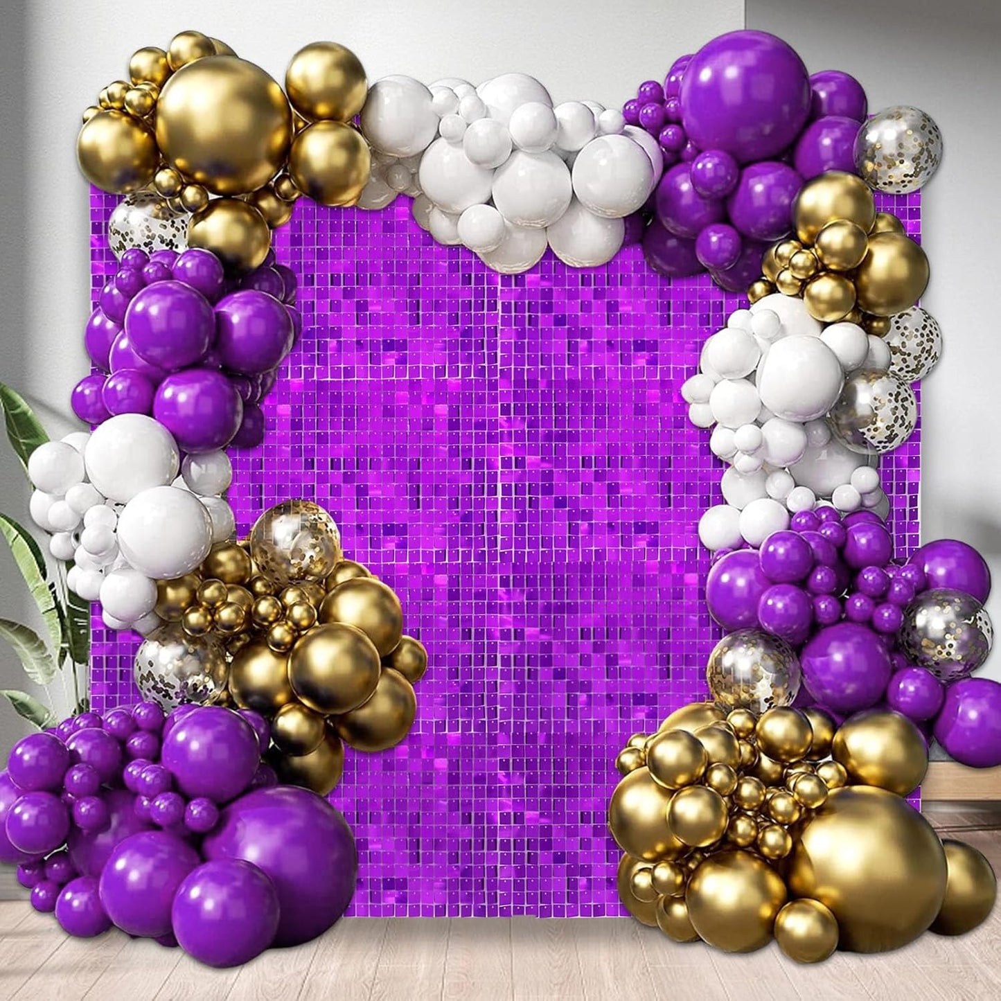 12PCS Purple Shimmer Wall Backdrop, Square Sequin Photo Backdrops Panel, Glitter Wall Background for Birthdays, Weddings, Halloween, Engagements, Disco Bachelorette Party Decoration (3FTx4FT)