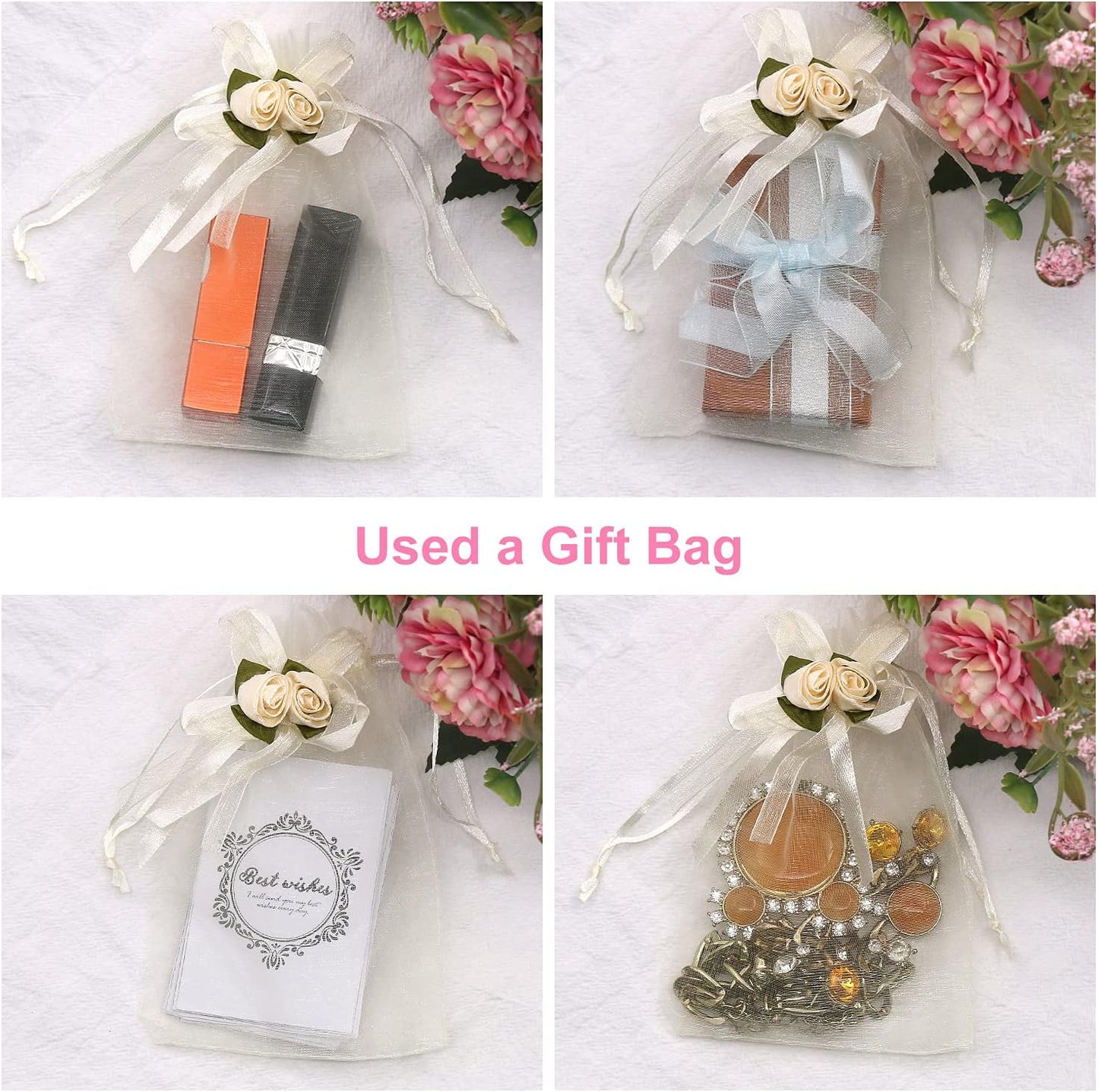 SumDirect Rose Organza Gift Bags - 50Pcs 4x6 inch Yellow Wedding Favor Gift Bags, Jewelry Pouches with Drawstring for Party Wedding Christmas Valentine