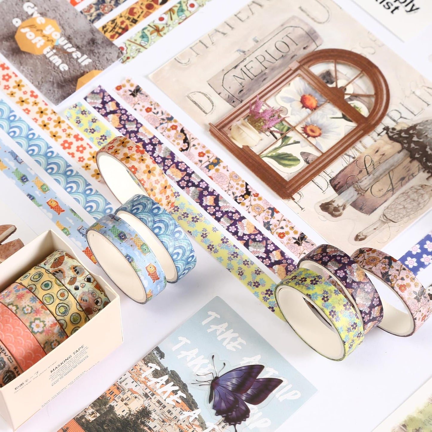 YUBBAEX 60 Rolls Value Washi Tape Pack Retro Arts Masking Tape Basic Patterns Decorative for DIY Crafts, Bullet Journal Supplies, Planners, Scrapbook, Card/Gift Wrapping (Autumn Kimono)