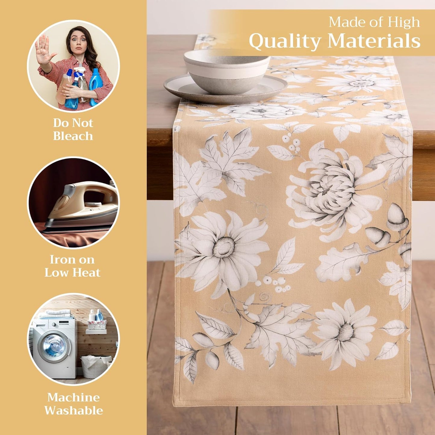 Maison d' Hermine Table Runner 100% Cotton Double Layer Table Runners 72 inches Long for Thanksgiving Christmas Decorations Home Kitchen Dining Party Wedding (Pretty Autumn, 14.5" x 72")