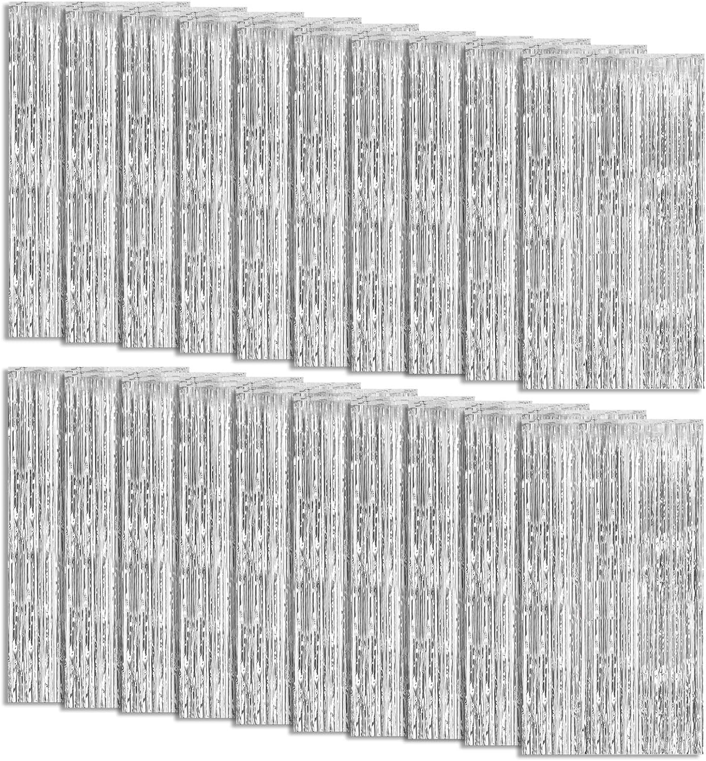20 Pack Foil Curtain Backdrop Silver Metallic Tinsel Foil Fringe Curtains Photo Booth Props for Birthday Wedding Engagement Baby Shower Bachelorette Christmas Holiday Celebration Party Decorations