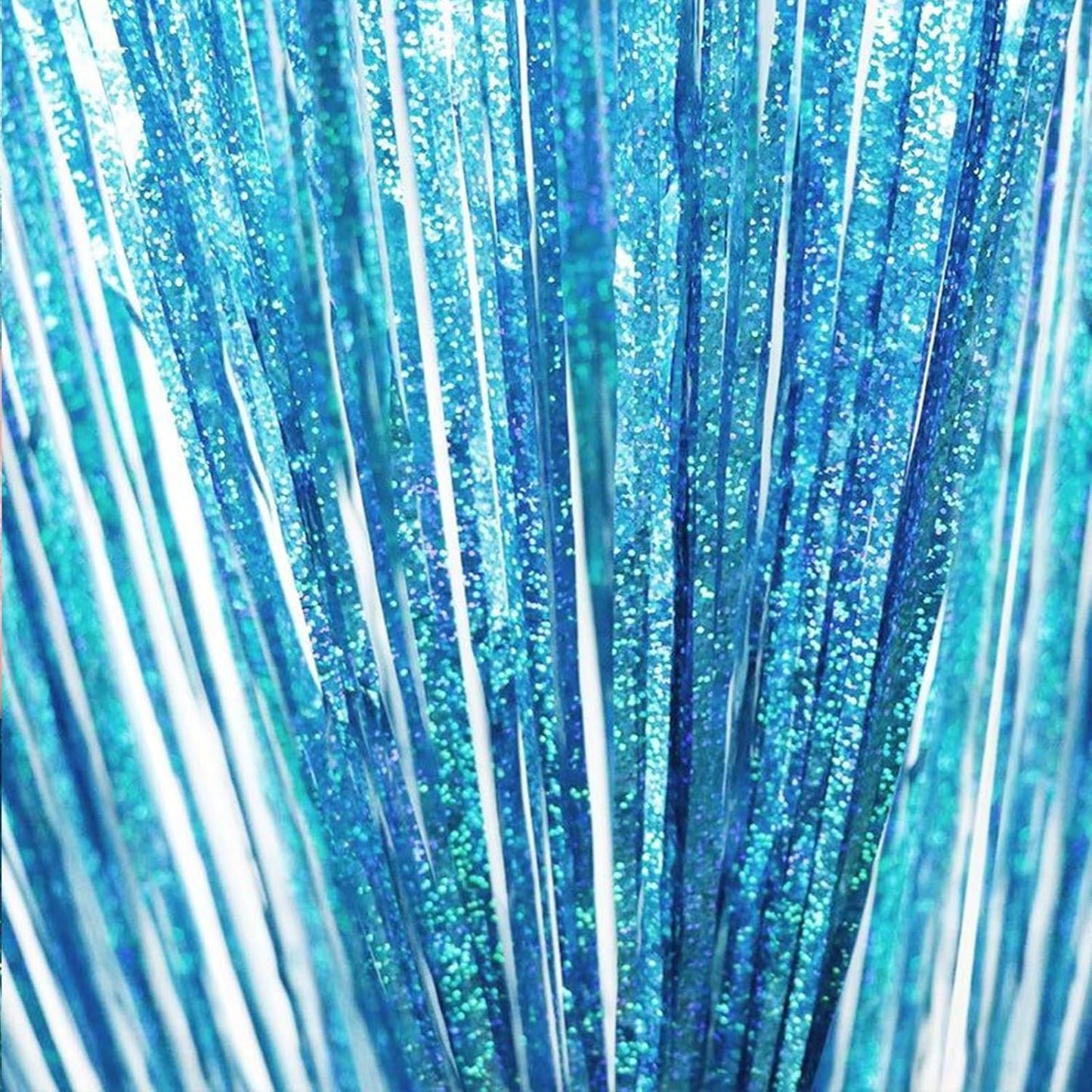 CANREVEL 2 Pack 3.3x8.2 Feet Light Blue Foil Fringe Backdrop Curtains, Glitter Tinsel Streamers Birthday Party Decorations, Fringe Backdrop for Baby Shower Mermaid Under The Sea Ocean Frozen Party