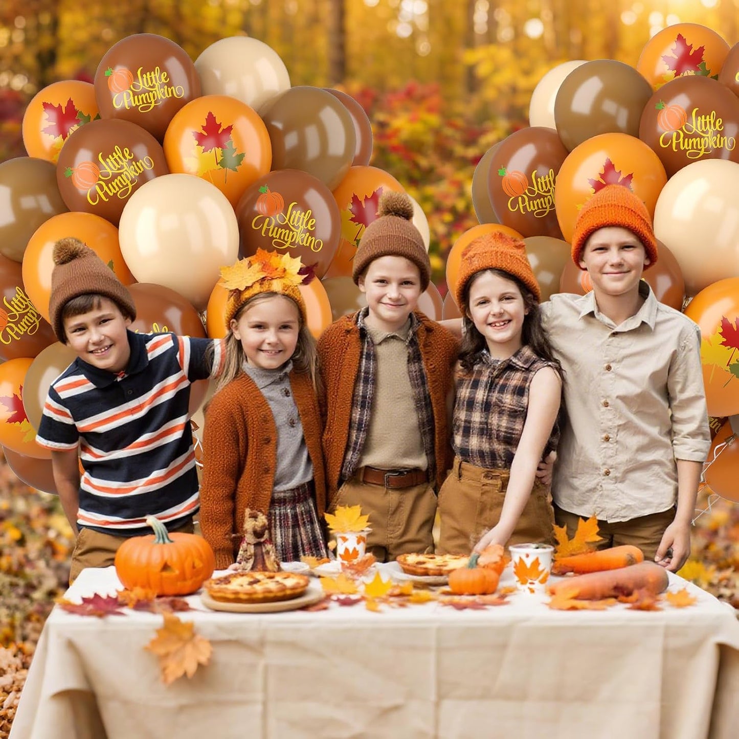 Fall Balloons, 52 PCS Brown Burnt Orange Autumn Balloons with Metallic Gold Confetti Balloon, Brown Sand White Balloon for Thanksgiving Gradution Pumpkin Baby Shower Fall Party Decorations