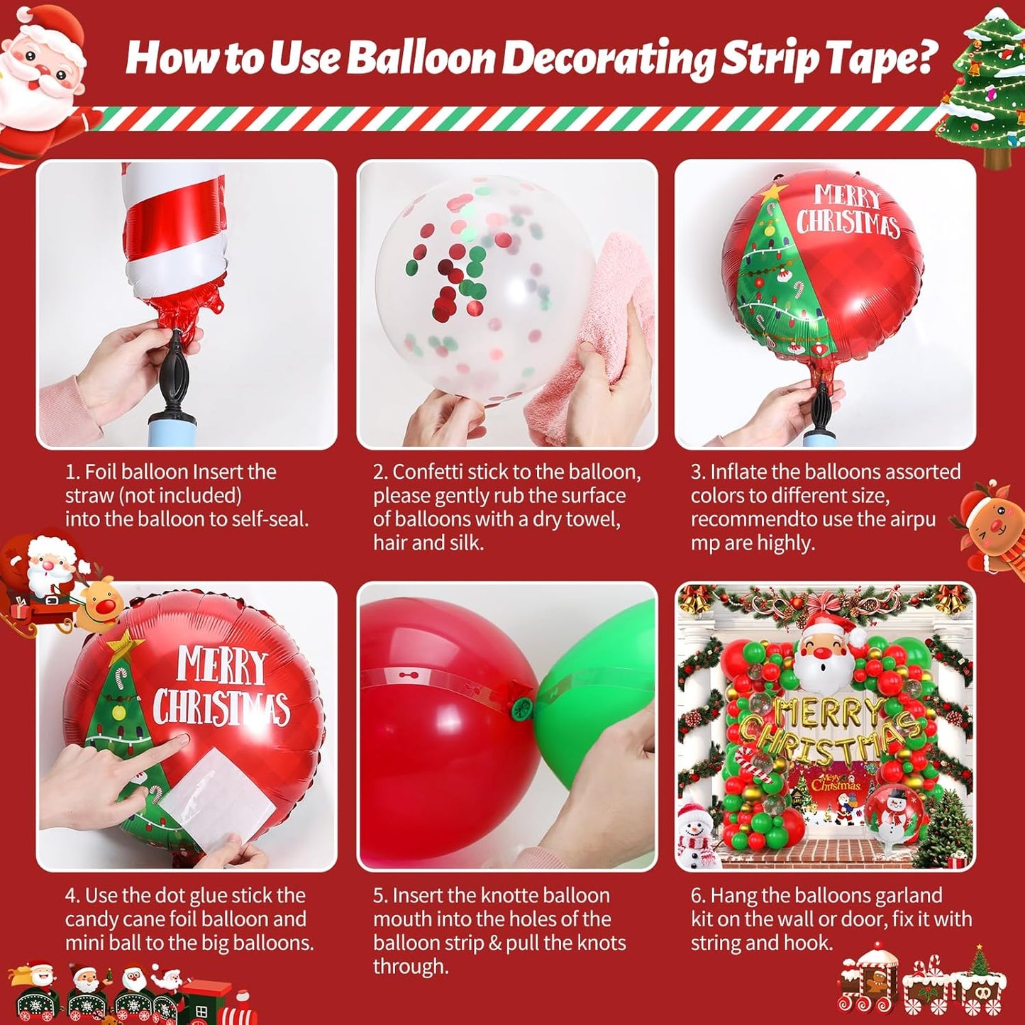 94 Pcs Christmas Balloons Garland Arch Kit Red and Green Sequined Balloons, Candy Cane Balloons, Christmas Balloon Banner for Party Decor