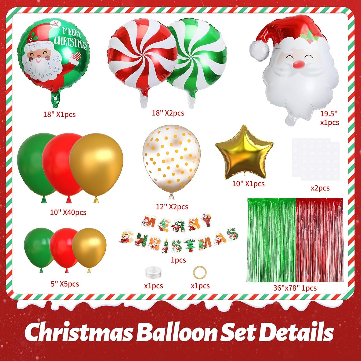 71 Pcs Christmas Balloons Garland Arch Kit Gold Sequined Balloons, Red Green Foil Fringe Curtain Christmas Birthday Backdrop Party Balloons Supplies