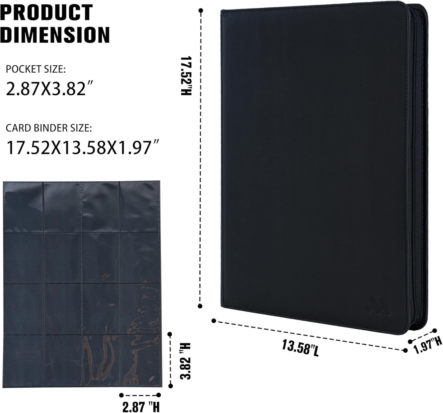 Premium 1000+ Pockets Card Binder,16 Pockets Trading Card Binder Ringless Side Loading Trading Card Album Folder for TCG -Black