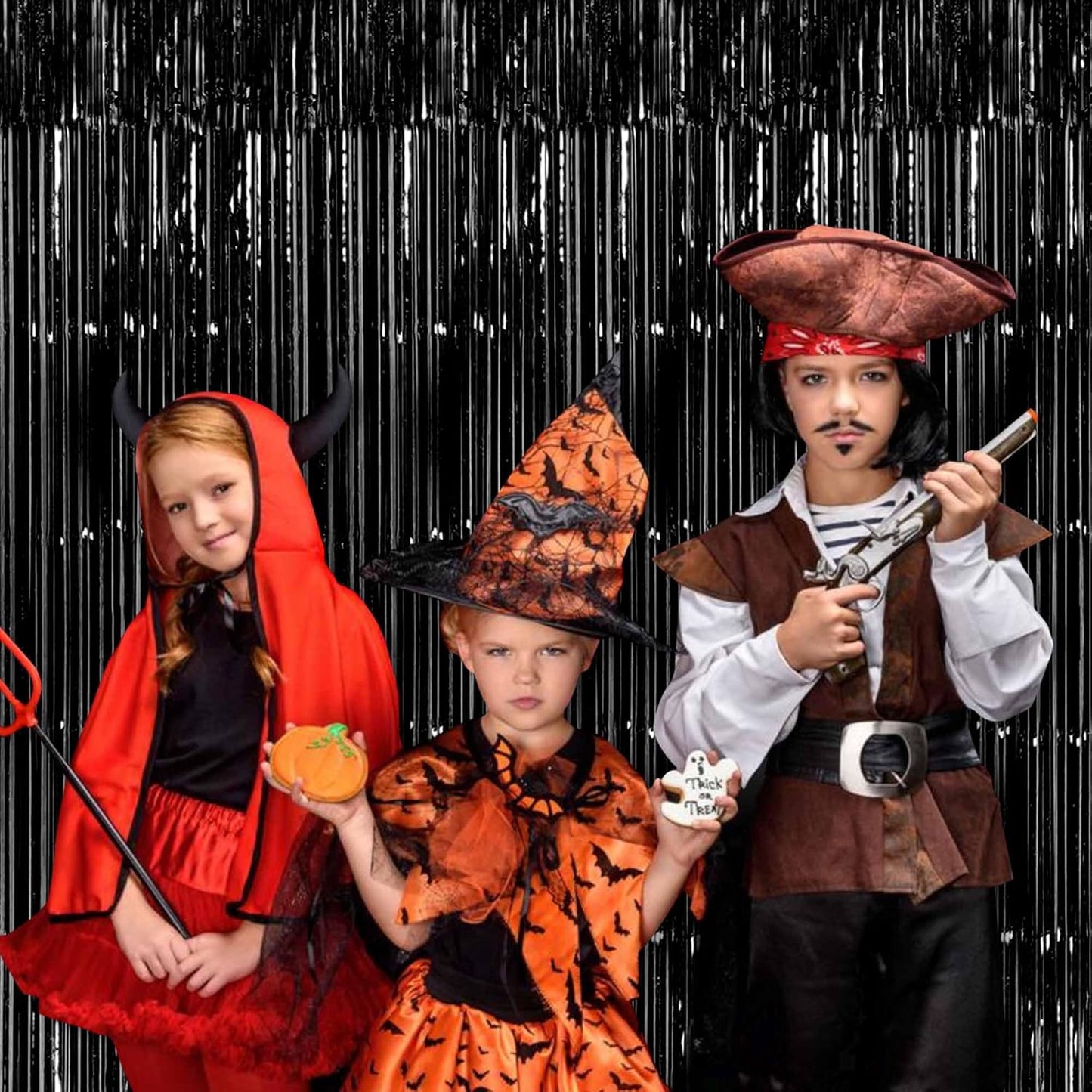 6 Pack Black Foil Fringe Curtains Backdrop, 3.28 x 8.2 Ft Metallic Streamers Tinsel Curtains Background for Photo Booth, Birthday, Weddings, Carnivals, Graduation, Themed Party Decorations