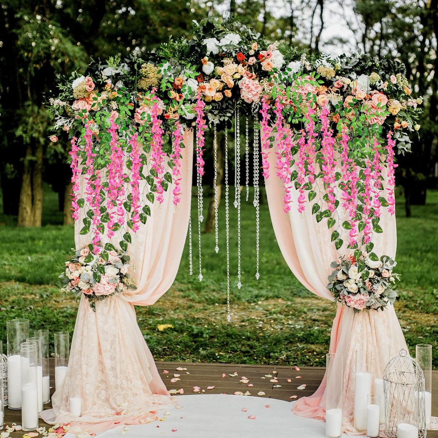 12 Pack Fuchsia Wisteria Hanging Flowers Garland, 3.77 Feet Artificial Flower Vines, Fake Wisteria, Artificial Vines Hanging Garland for Backdrop Outdoor Yard Garden Decor