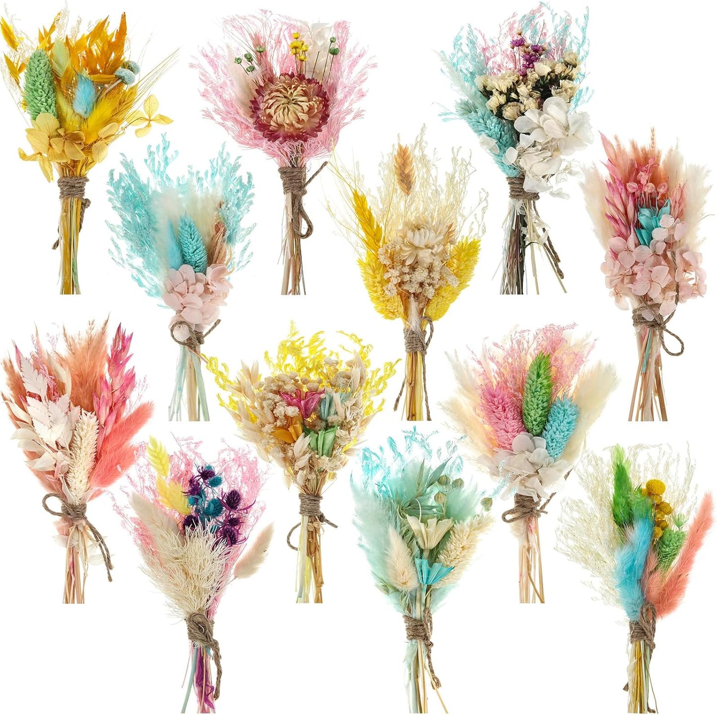 Layhit 12 Pack Boho Dried Flower Bouquet Mini Wedding Handmade Dry Flowers Decor for Vase Crafts DIY Photo Boutonniere for Men Floral Plant for Bridesmaid Gift Birthday Decor