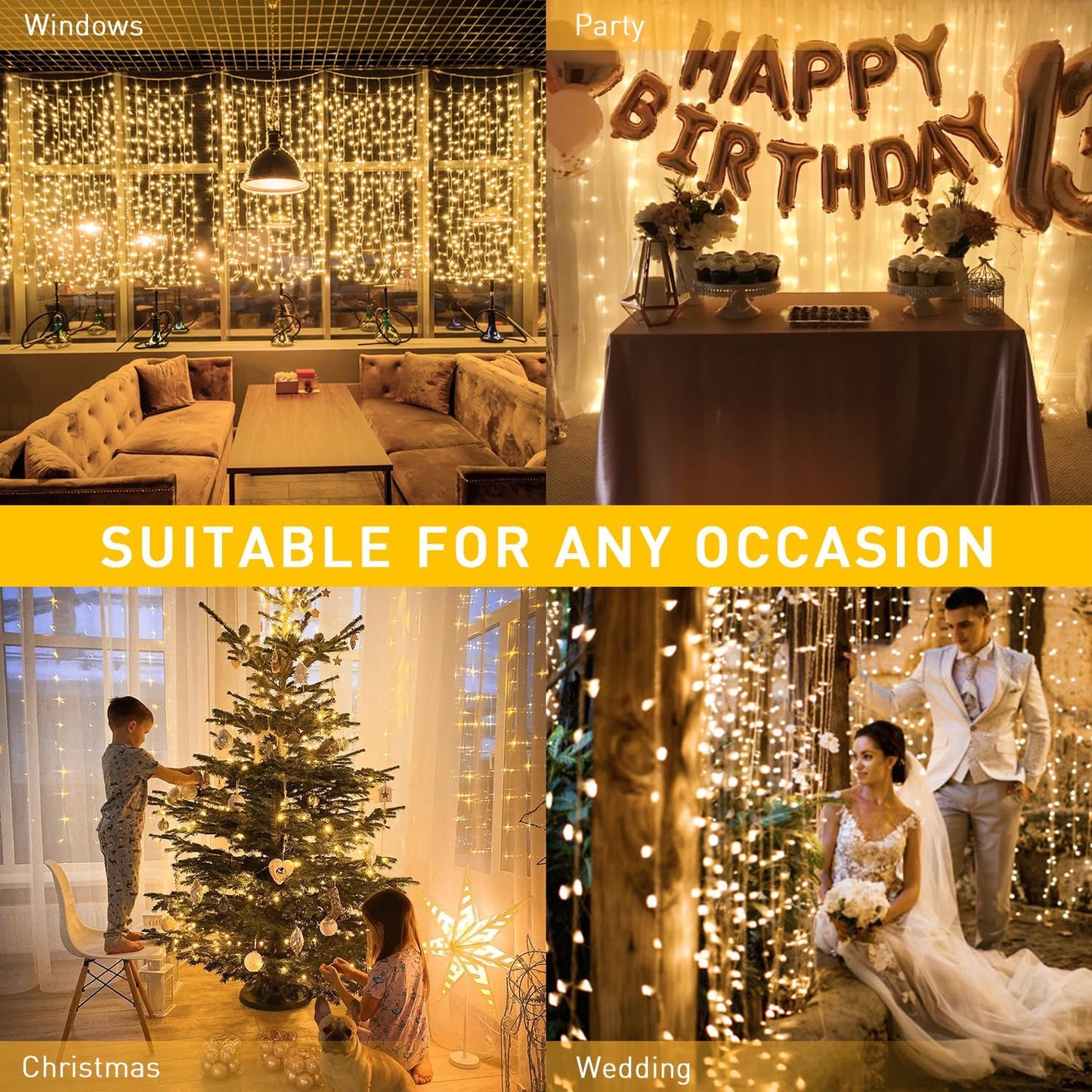 JMEXSUSS 600 LED Christmas Curtain Lights Outdoor, 9.5x19.6ft Christmas String Light Plug in with Remote, 8 Modes Wall Hanging Lights for Bedroom Party Backdrop Wedding Xmas Decor, Warm White