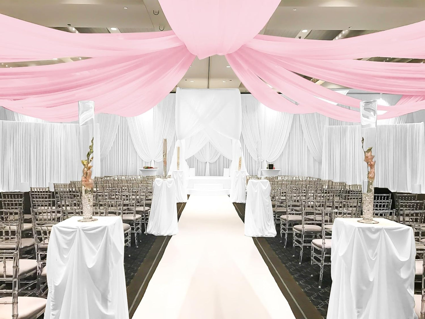 6 Panels Pink Ceiling Drapes for Wedding, 5ftx40ft Ceiling Drapes Cheesecloth Sheer Fabric Curtain Wedding Arch Draping Fabric Romantic Ceilings Decorations for Weddings Party Ceremony Stage