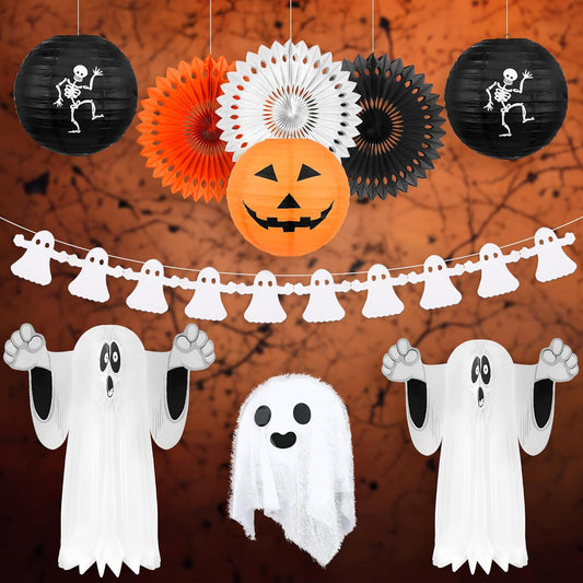 KatchOn, Hanging Ghosts Halloween Decor - Pack of 10 | Xtralarge Indoor Halloween Hanging Decorations, Ghost Garland Decorations, Paper Lanterns, Hanging Paper Fans | Spooky Hanging Decorations