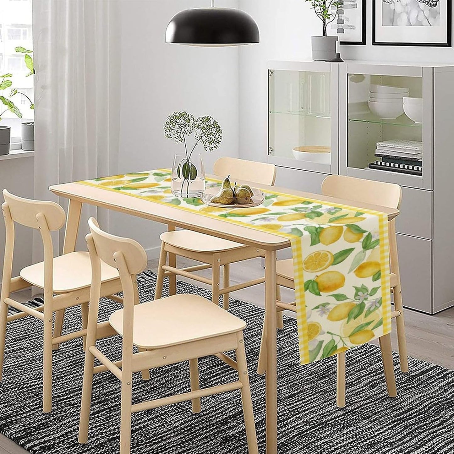 Lemon Table Runner,Yellow White Buffalo Plaid Summer Table Runner for Kitchen Dining Table Home Party Decoration 13x108 Inch