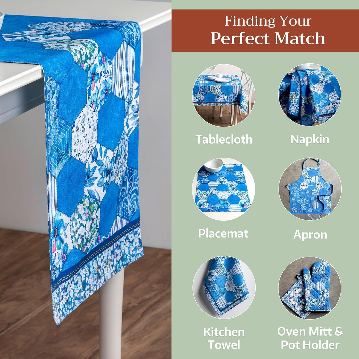 Maison d' Hermine Table Runner 100% Cotton Double Layer Table Runners 108 inches Long Decorative for Home Kitchen Dining Party Wedding Bridal Shower Spring Summer (Summer Blues, 14.50" x 108")