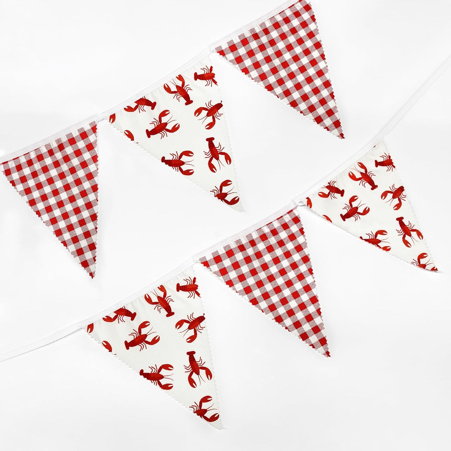 32Ft Crawfish Party Decorations Red Buffalo Plaid Crawfish Pennant Banner Fabric Triangle Flag Garland Streamers for Lobster Birthday Shrimp Seafood Boil Baby Shower Barbecue Party Decor Supplies