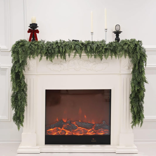 2PCS Artificial Cedar Garland for Christmas Decoration - Realistic Winter Greenery Garland for Mantel, Fireplace, Table, Door, Holiday Indoor Outdoor Decor 6FT