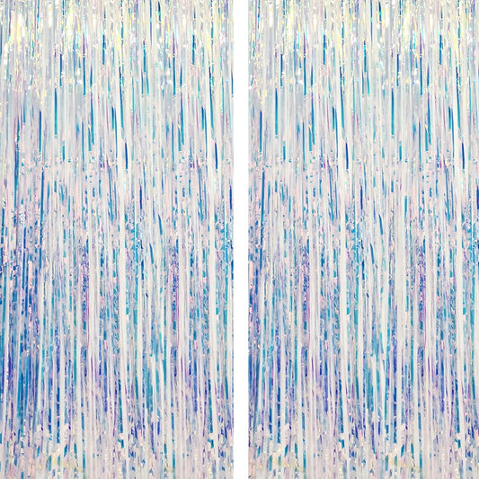 CHRORINE 2pcs 1m x 2.5m Rainbow Curtains Tinsel Foil Fringe Curtain Streamers Backdrop for Princess Unicorn Mermaid Pastel Rainbow Birthday Party Decorations Christmas Door Curtains Decorations