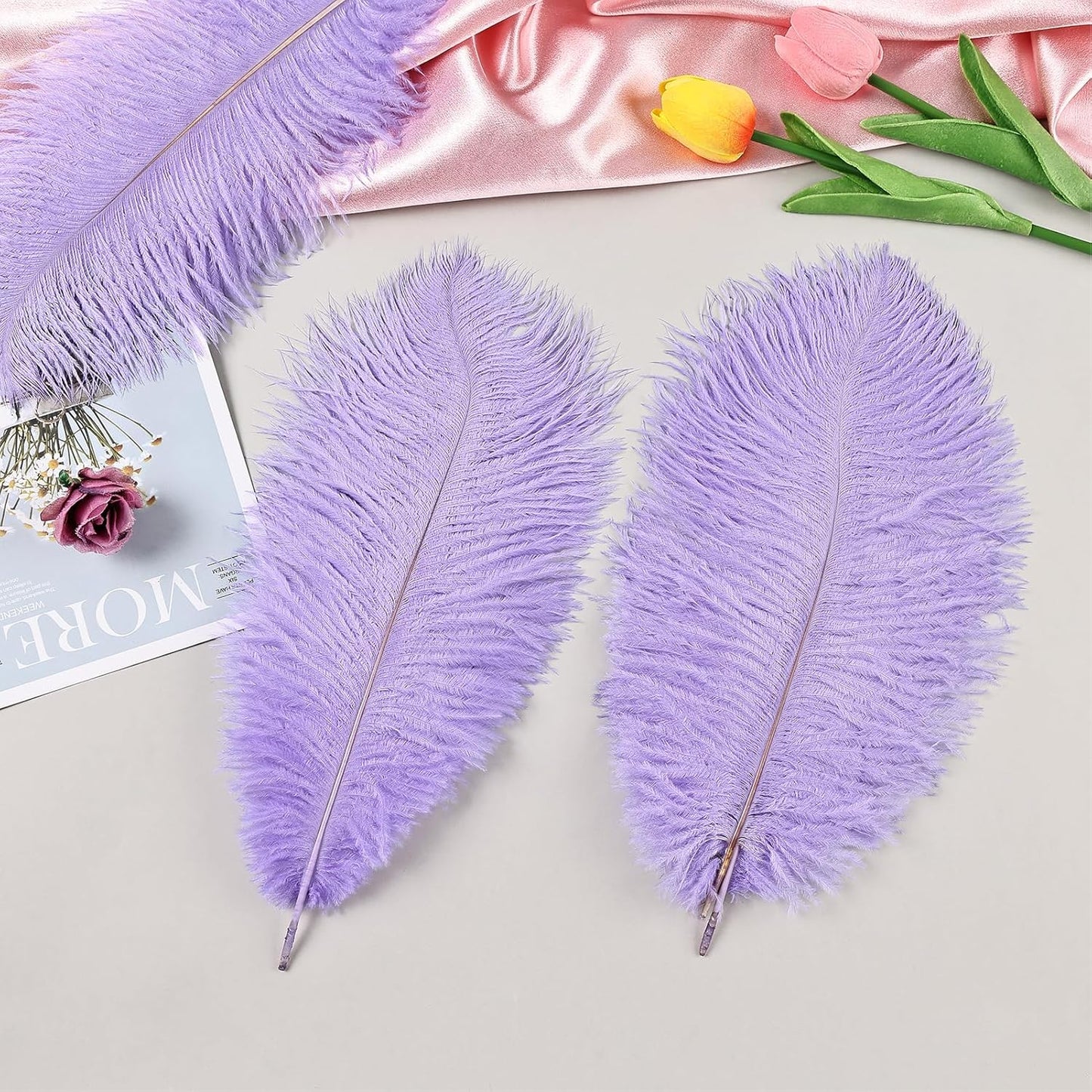 THARAHT Lavender Ostrich Feathers 24pcs Natural Bulk 8-10Inch 20cm-25cm for Crafts Wedding Party Centerpieces Flower Arrangement Easter Gatsbi and Home Decoration Feather