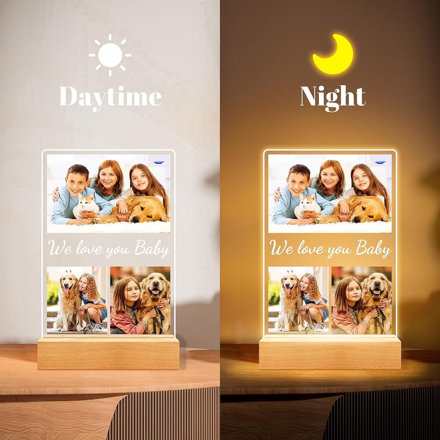 Custom Collage Picture Frames with Photos, Personalized Photo Frame with Night Light, Customized Birthday Photo Gifts for Baby Kids Girls Boys Pet Friends Family